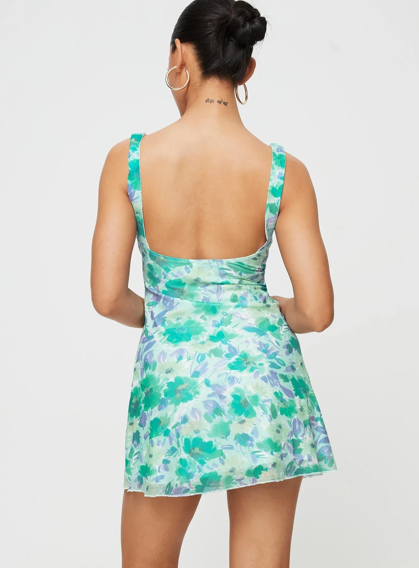 Light Coral Easy Comfort Zuba Mini Dress Green Floral