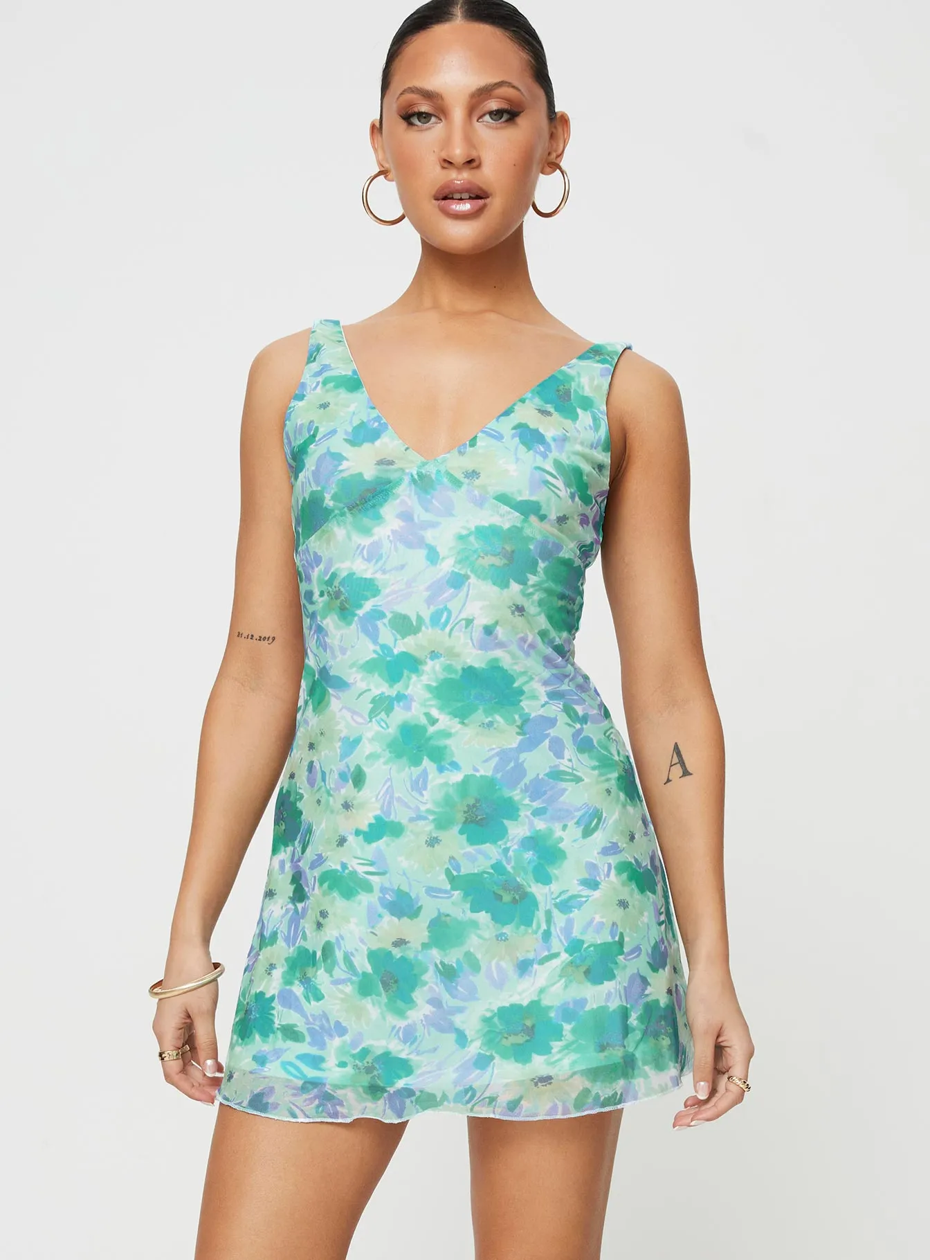 Zuba Mini Dress Green Floral Modern Waist