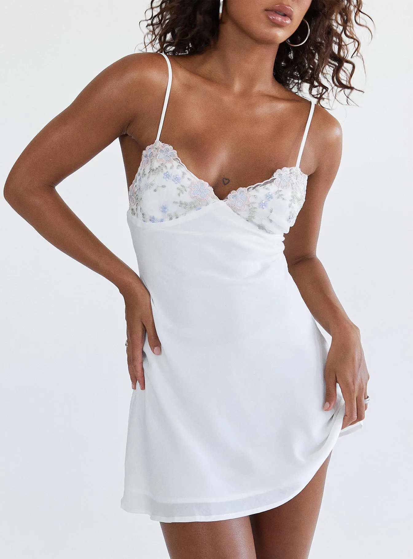 Low Maintenance Hintz Satin Mini Dress White