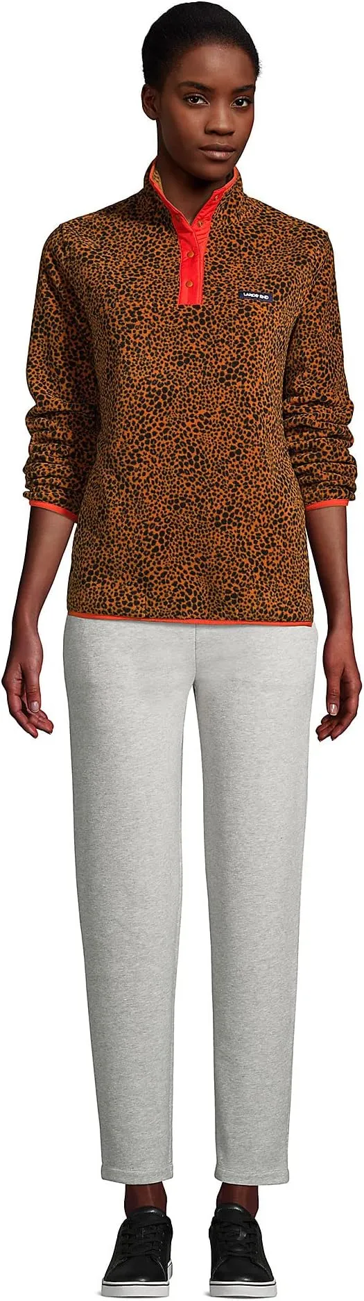 Floral Print Lands' End Women's Snap Neck Heritage Fleece Pullover Leopard Print