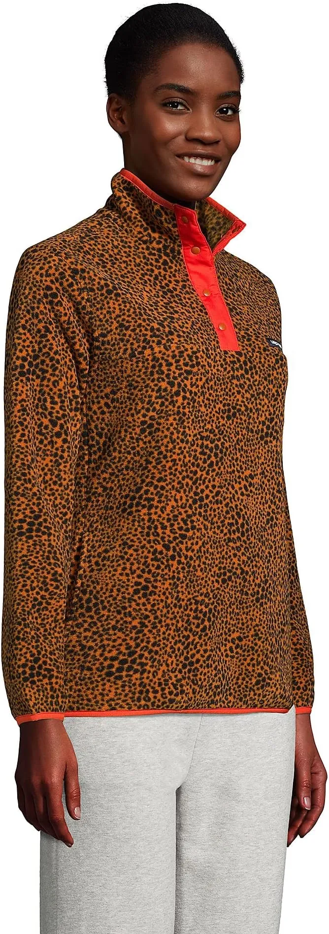 product marketing Lands' End Women's Snap Neck Heritage Fleece Pullover Leopard Print