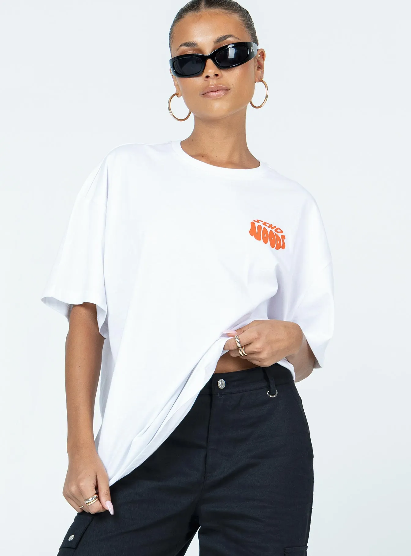 Noods Oversized Tee White Comfortable Layer Stretchable Collar Band
