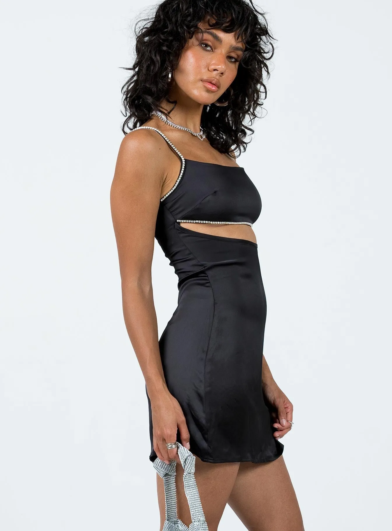 Claude Rhinestone Mini Dress Black Family Warm