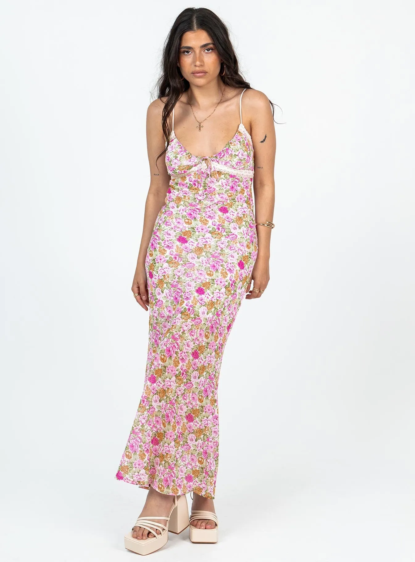 Elegant Motion Tailored Comfort Emily Maxi Dress Pink Floral Petite