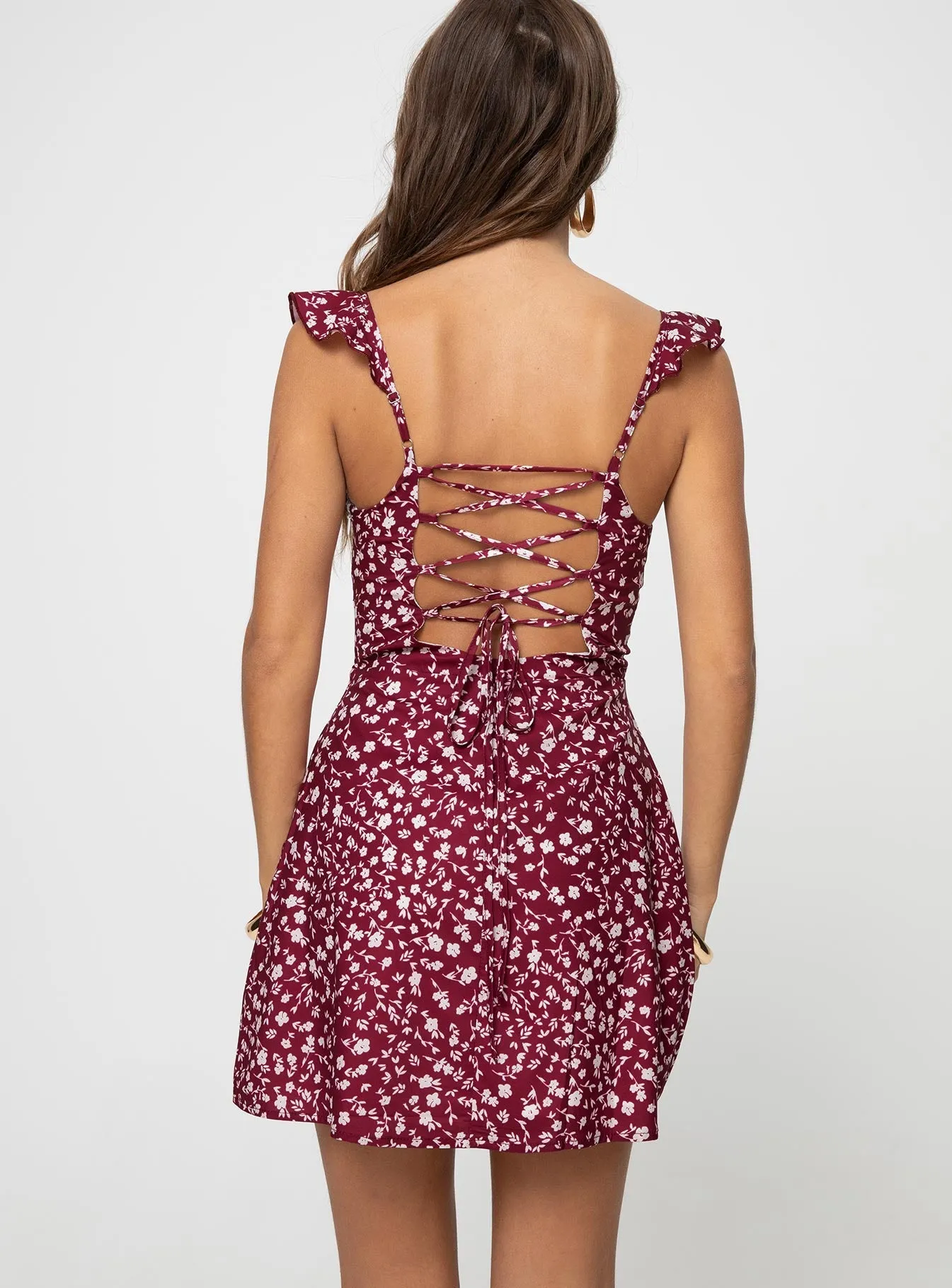 Perfect Proportion Pleat Breeze Landon Mini Dress Burgundy Floral