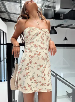 Semi Sheer Irena Strapless Mini Dress Floral