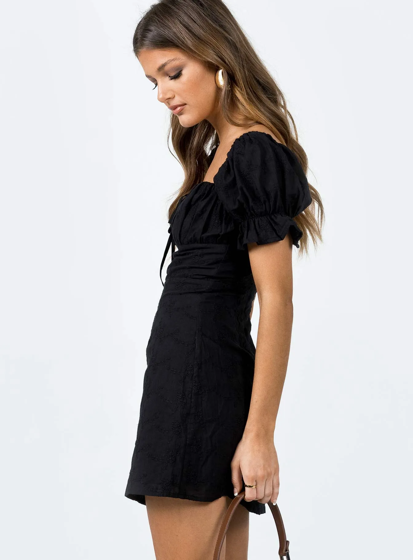 Theater-Night White Rose Mini Dress Black