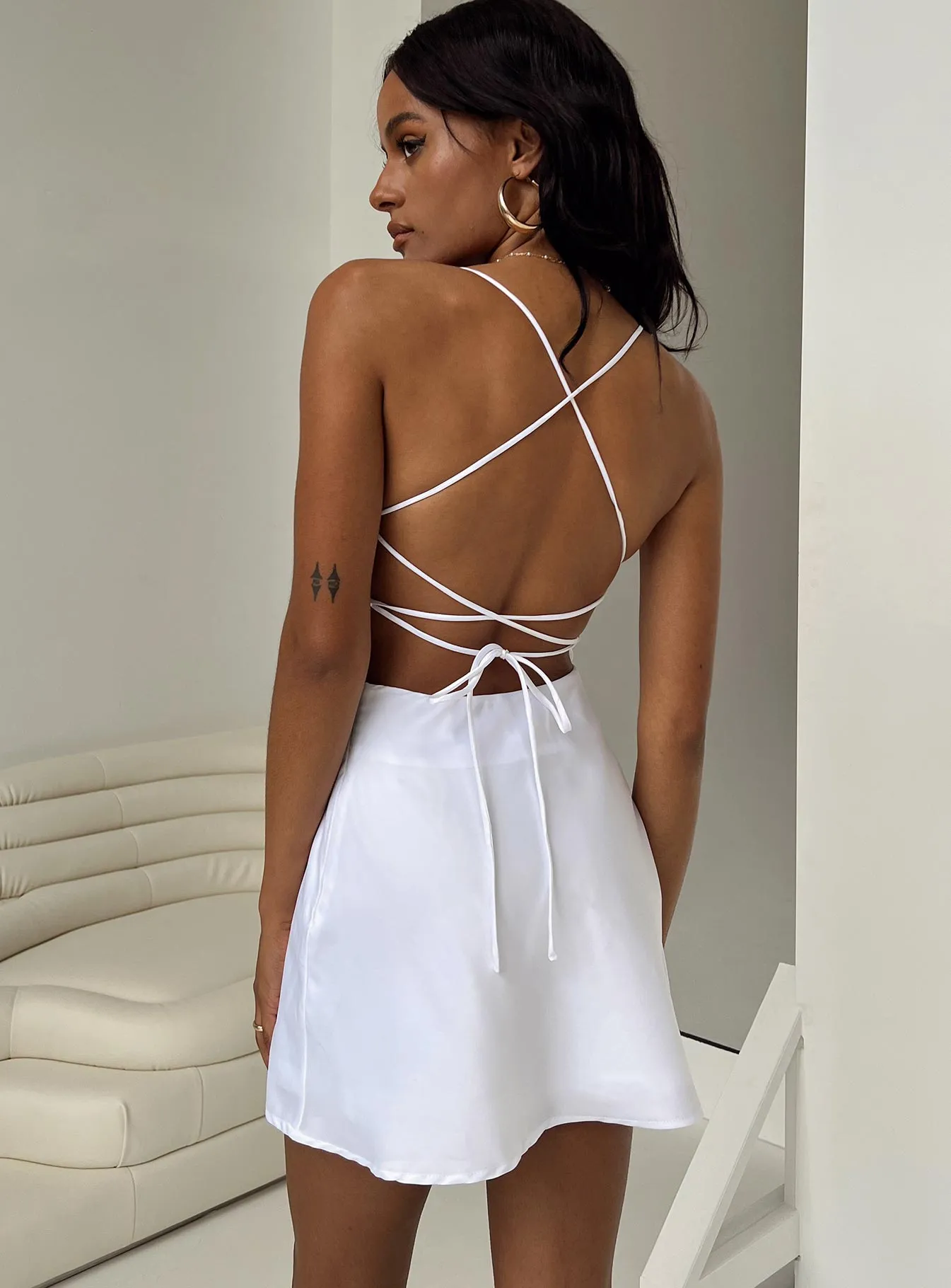 Celena Mini Dress White Pleat-Front