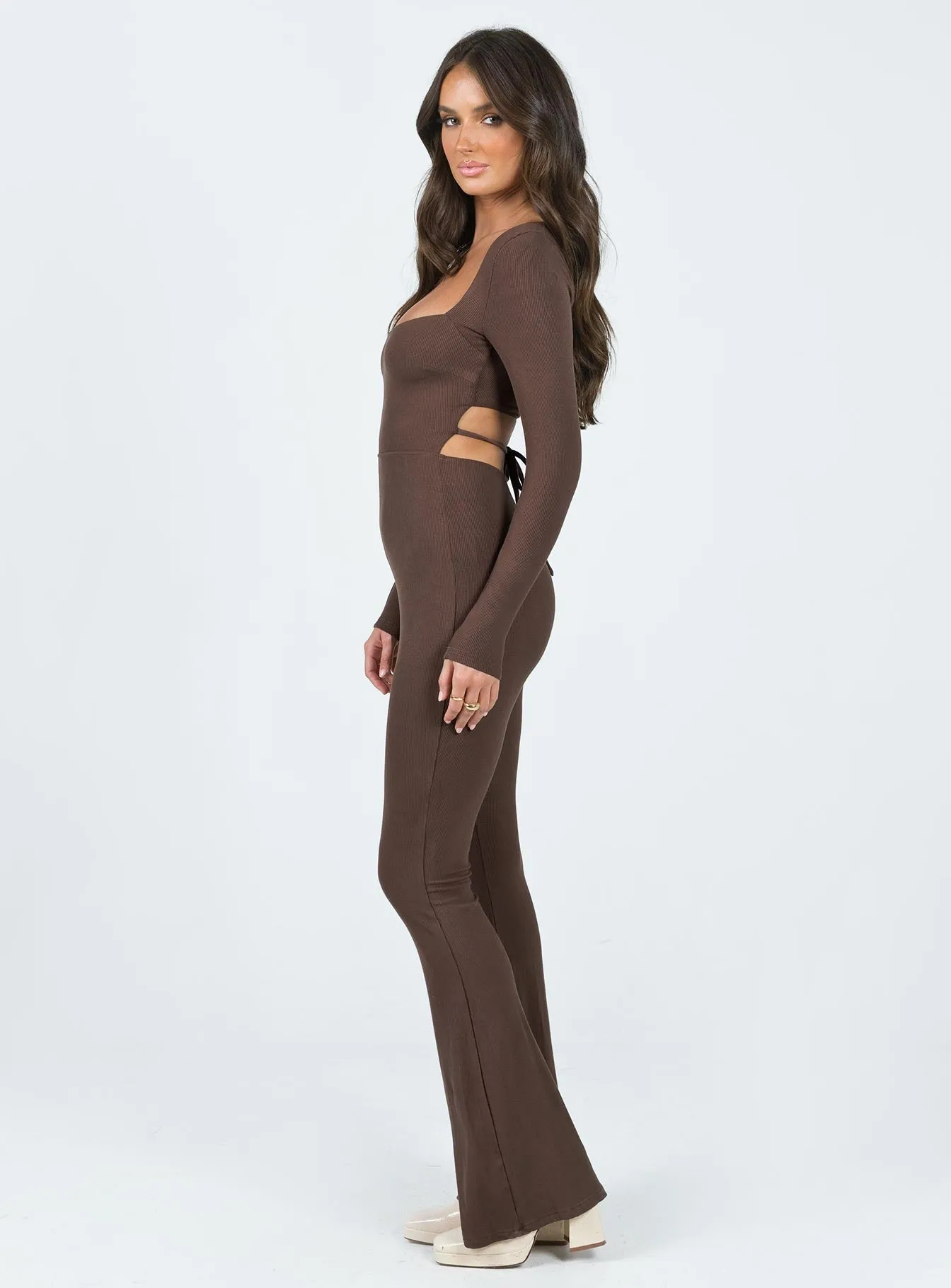 Devera Jumpsuit Brown Work Vacation Casual Retro
