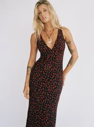 Nellie Maxi Dress Black/Red Floral Soft Movement Soft Appeal