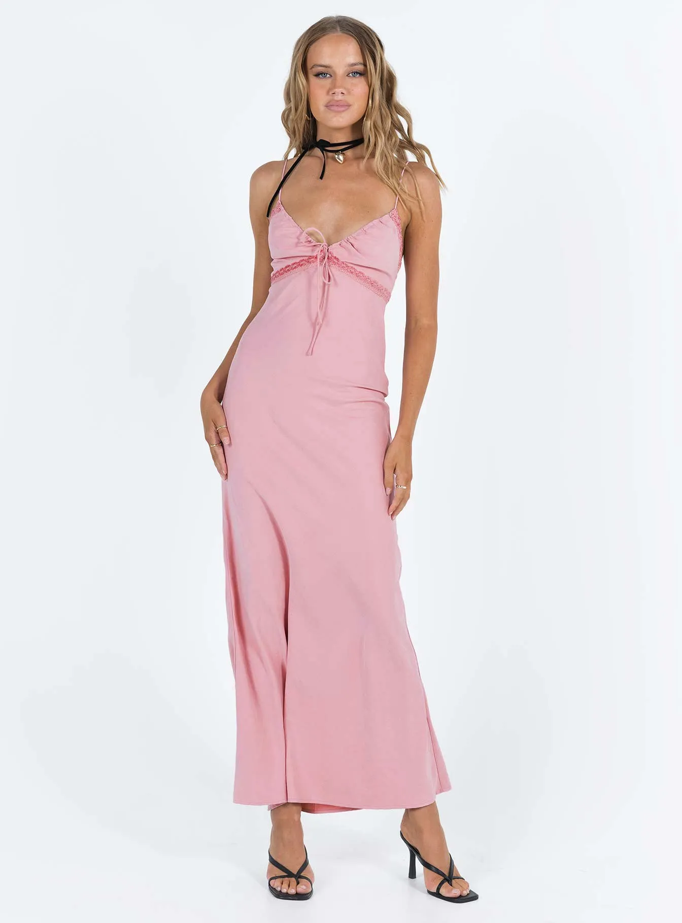 Emily Maxi Dress Gin Fizz Pink Countryside-Style Clasp-Closure