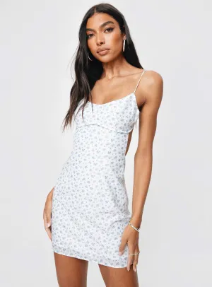 Comfortable Silhouette Classic Tailoring Clemence Mini Dress White / Blue Floral