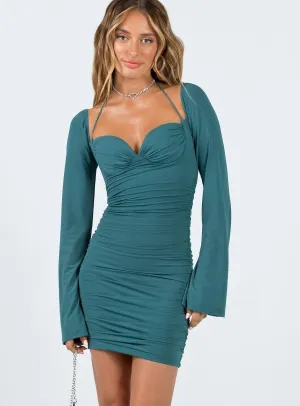 Sharp Look Hampstead Long Sleeve Mini Dress Teal