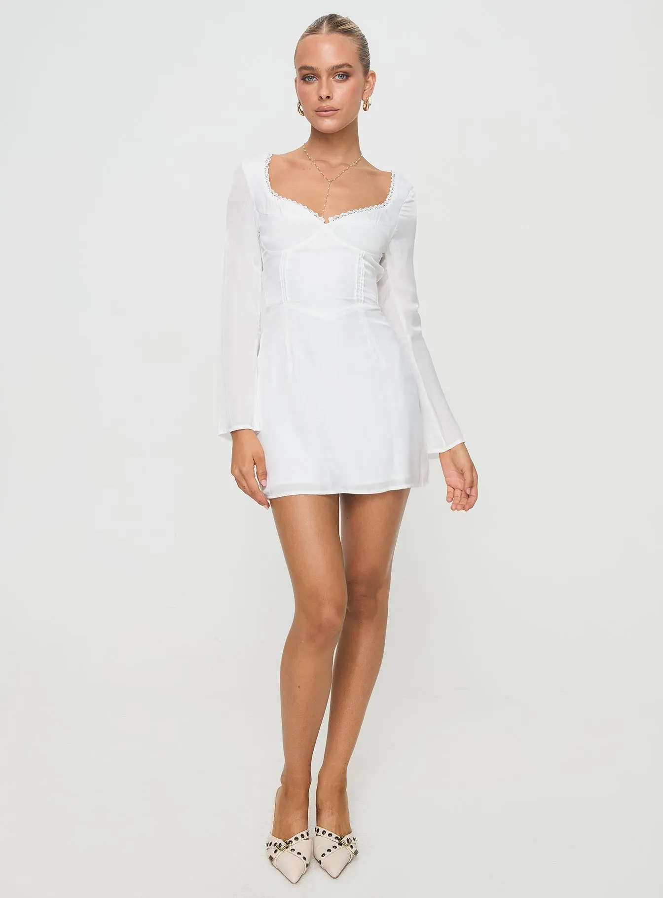Lyna Long Sleeve Mini Dress White Easy Tones