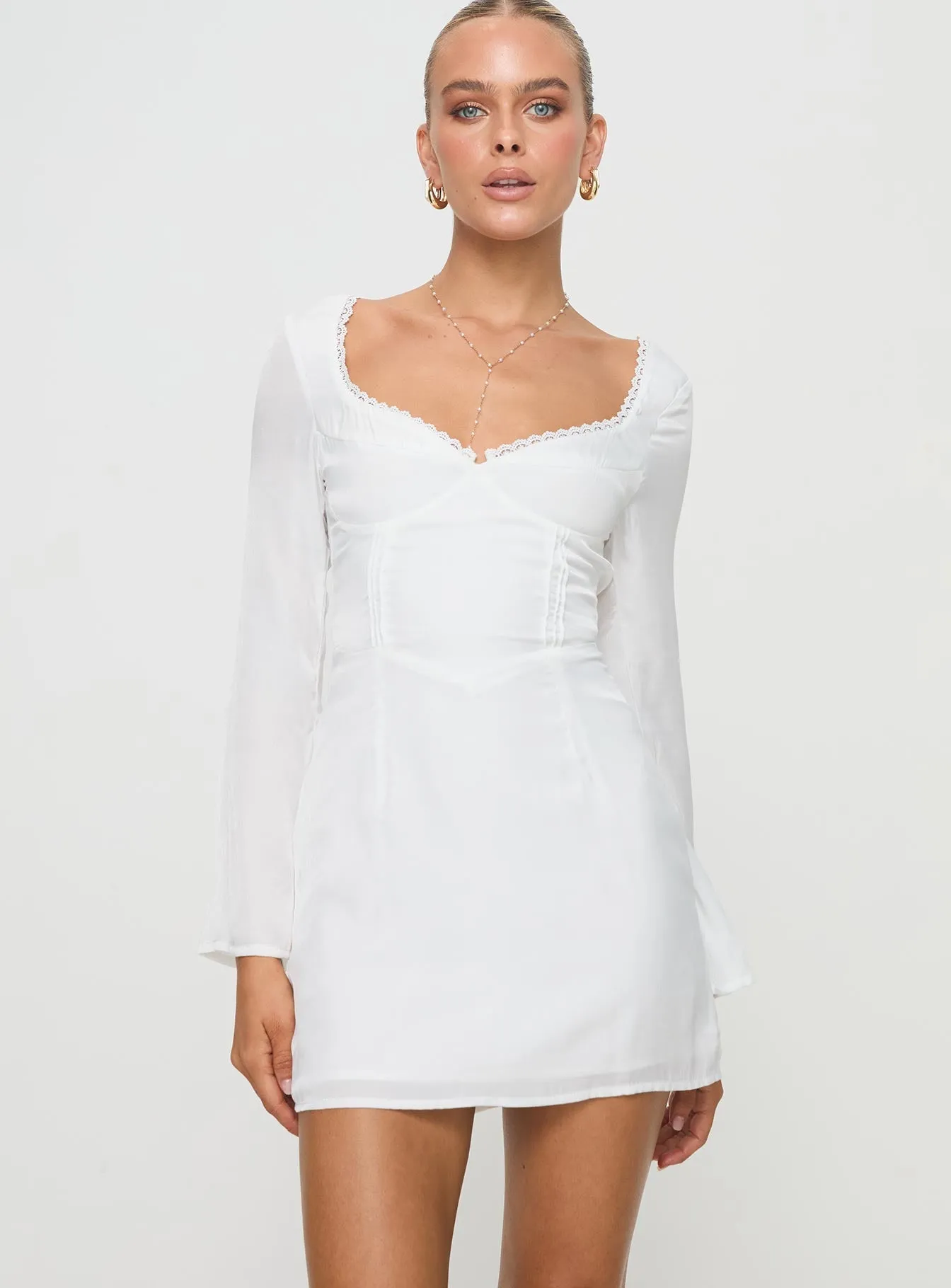 Lyna Long Sleeve Mini Dress White Trendy Tailoring