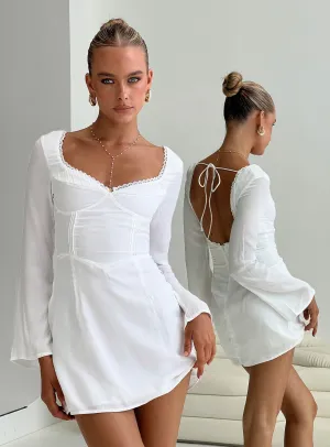 Empire Waist Lyna Long Sleeve Mini Dress White