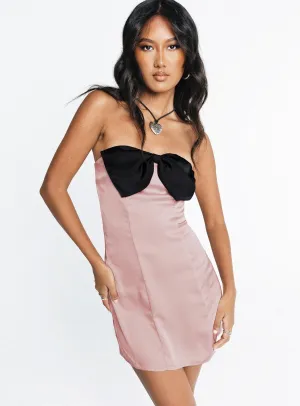 Kesy Bow Tie Mini Dress Pink / Black Work-Ready Look