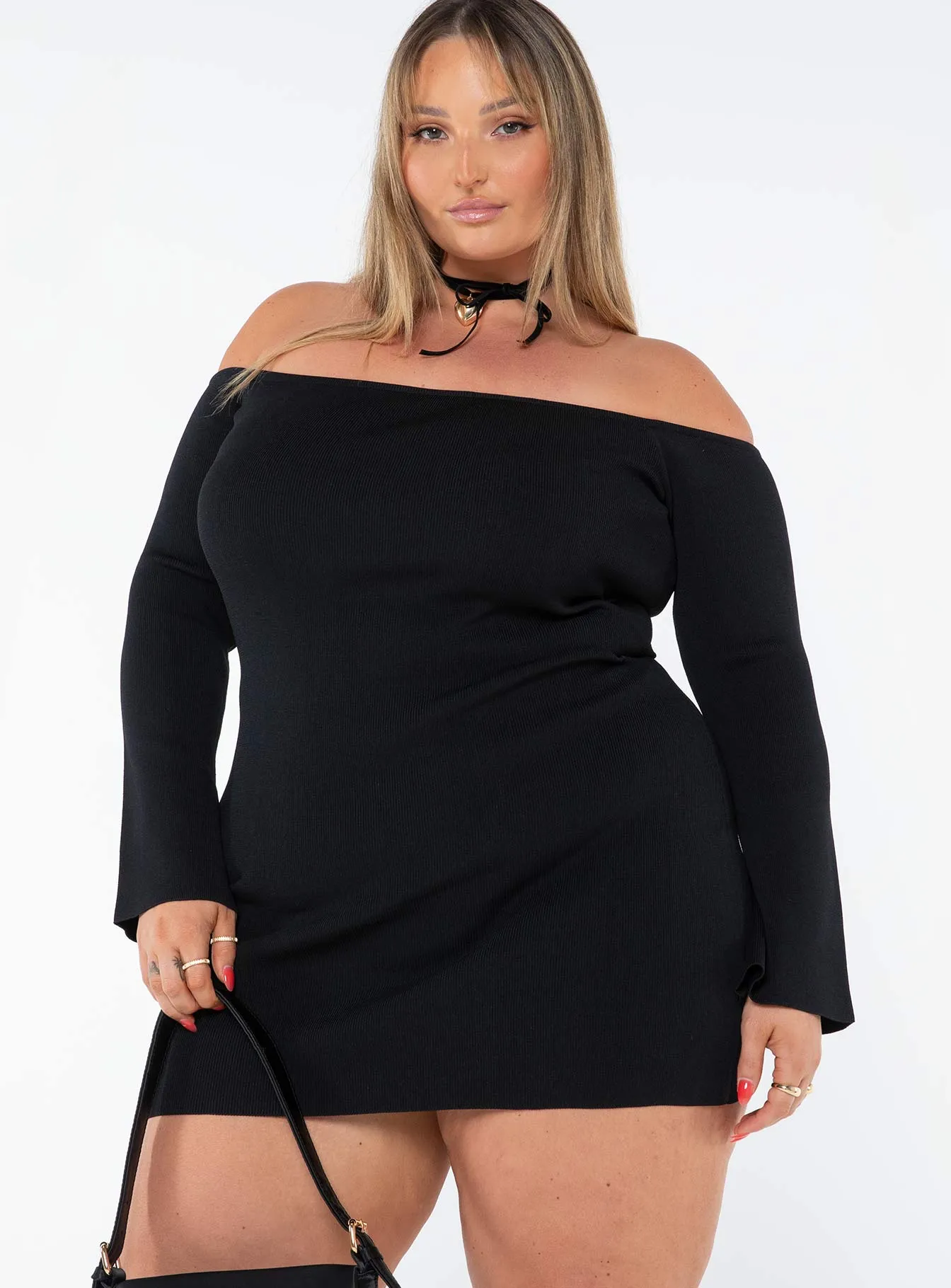 Parisa Long Sleeve Mini Dress Black Curve Wedding-Guest Cool Draping