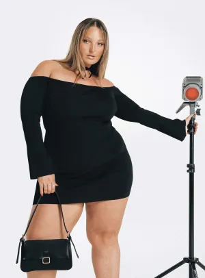 Parisa Long Sleeve Mini Dress Black Curve Modest Light