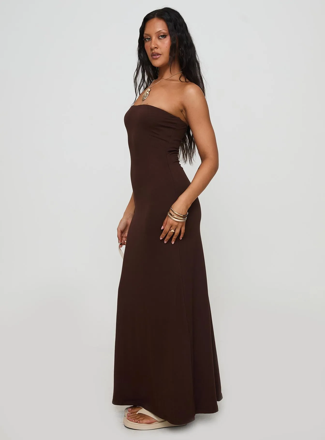 Bellaire Strapless Maxi Dress Brown Bold Style