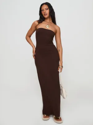 Side-Zip Office Wear Bellaire Strapless Maxi Dress Brown