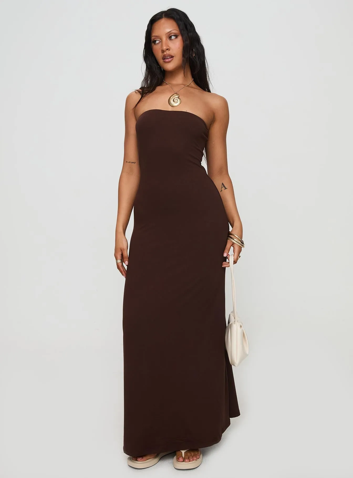 perfect for events Calm Touch Bellaire Strapless Maxi Dress Brown