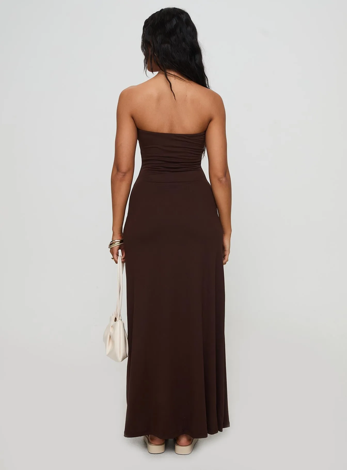 Sophisticated and Relaxed Bellaire Strapless Maxi Dress Brown