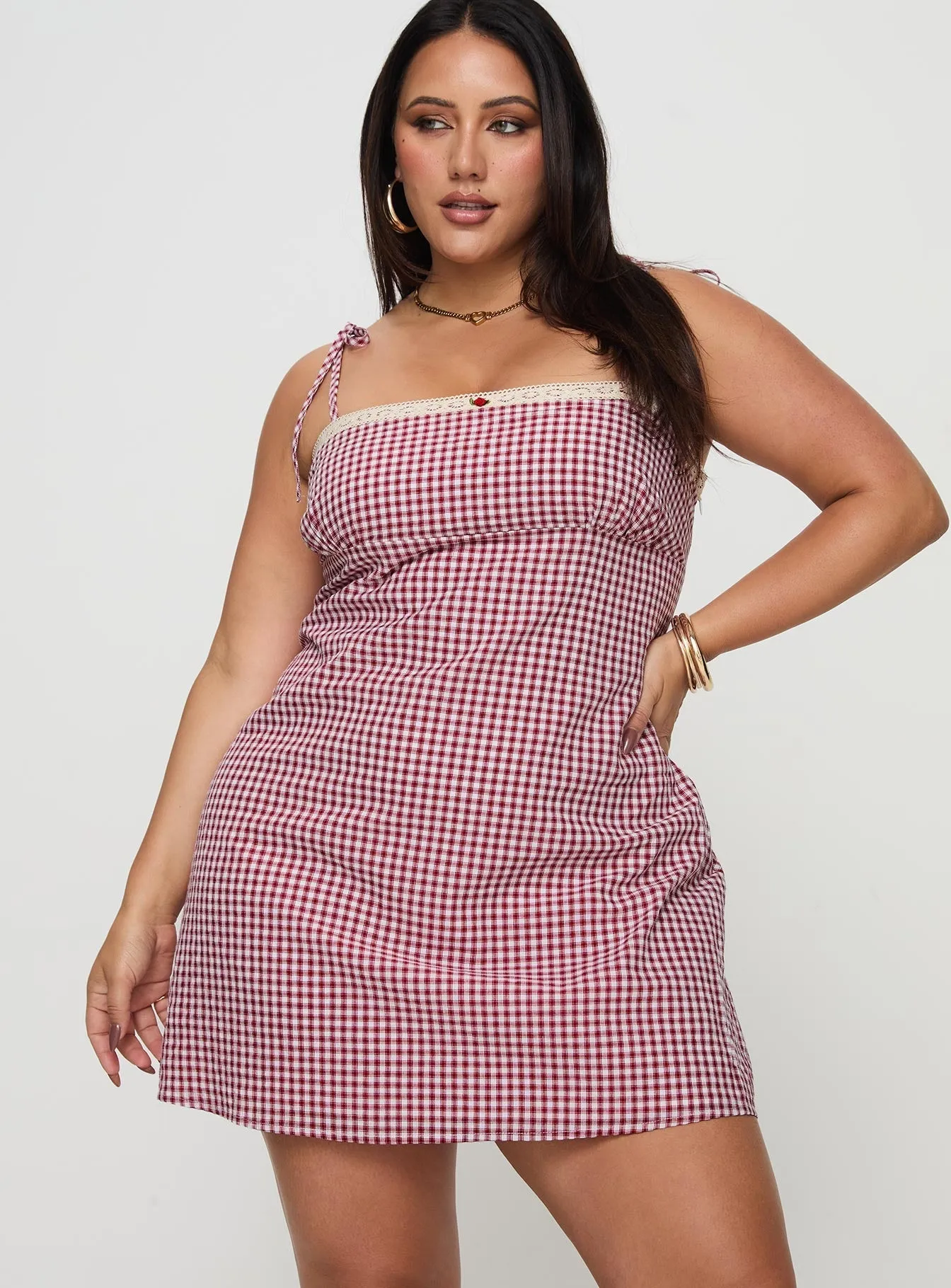 Burkes Mini Dress Red Check Curve Classic Layering Quiet Glow