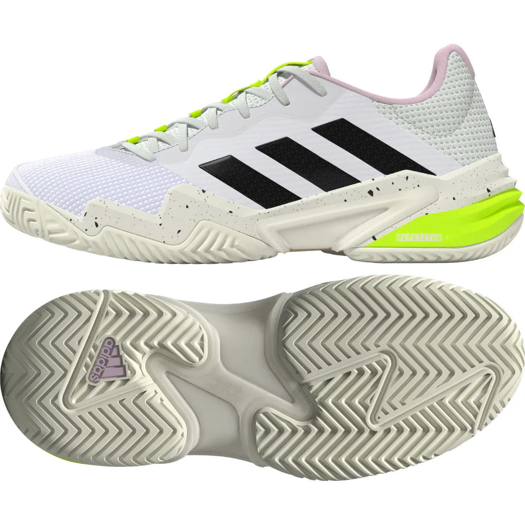 Adidas Barricade 13 Women Tennis Shoes - White/Black/Jade Dynamic Heel Lock Cushioned heel