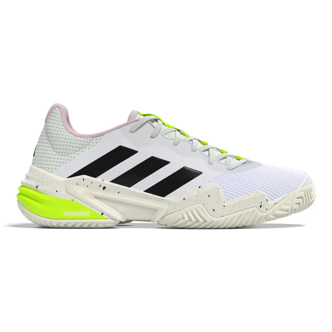 Water resistant upper Shockproof Adidas Barricade 13 Women Tennis Shoes - White/Black/Jade