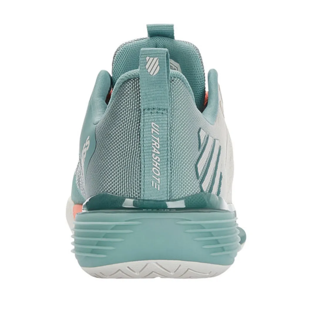 Tread Sole Multi Density Foam K Swiss Ultrashot 3 Women Tennis Shoes  - Blanc de Blanc/Nile Blue/Desert Flower