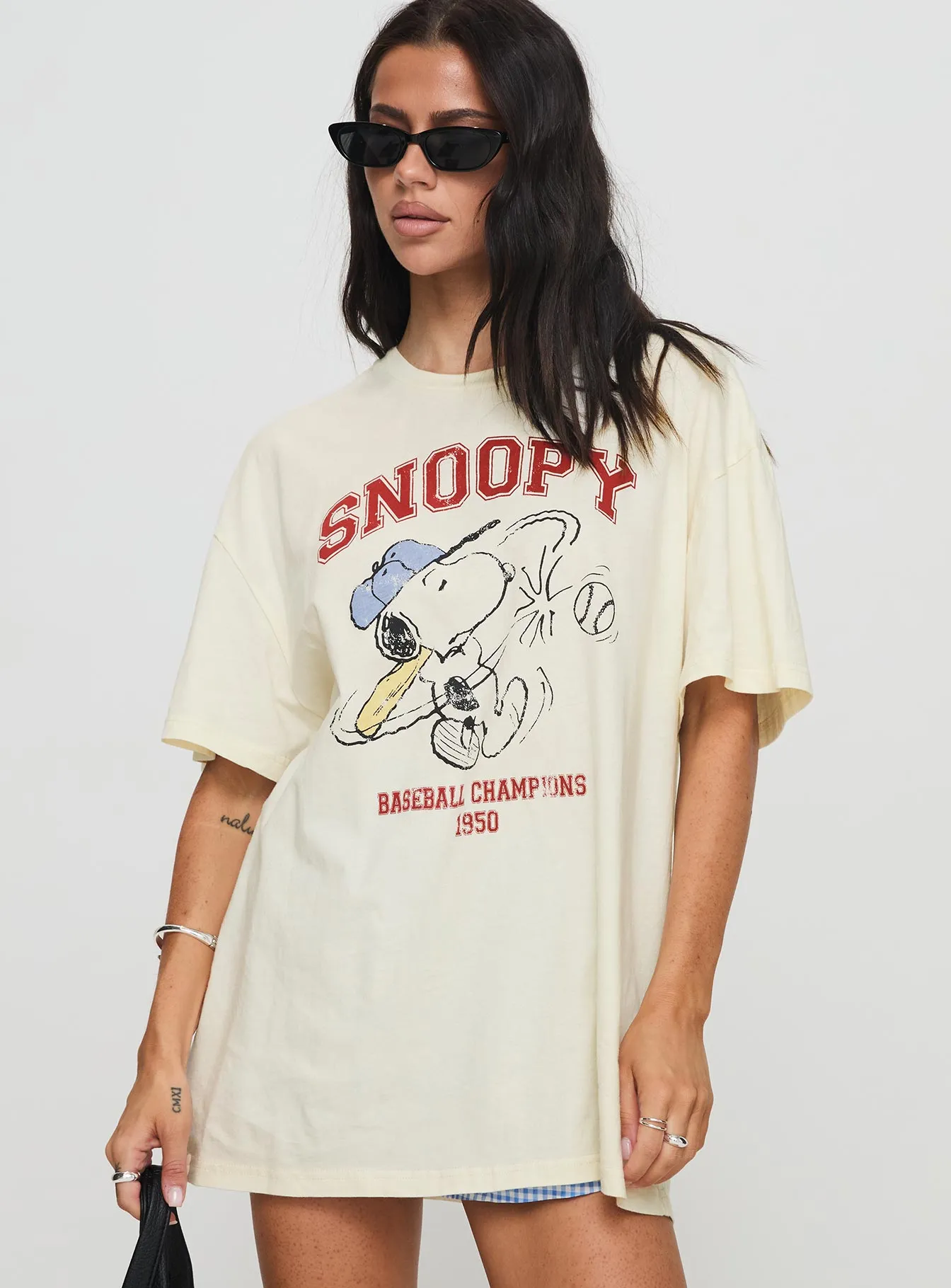 Non Iron Finish Snoopy Championship Oversized Tee White