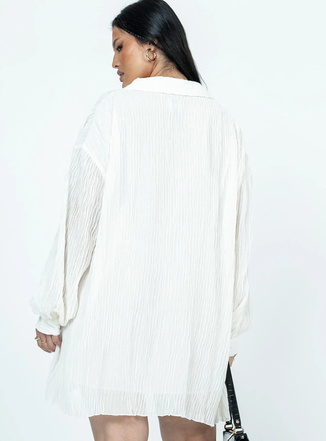 Tune In Shirt Dress White Casual Essential MoldResistantTexture