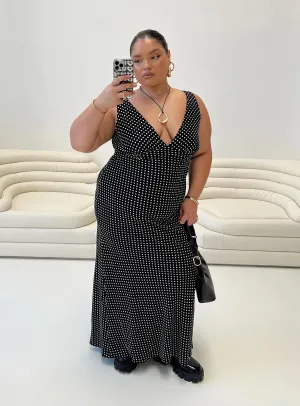 Balanced Tone Nellie Maxi Dress Black Polka Dot Curve