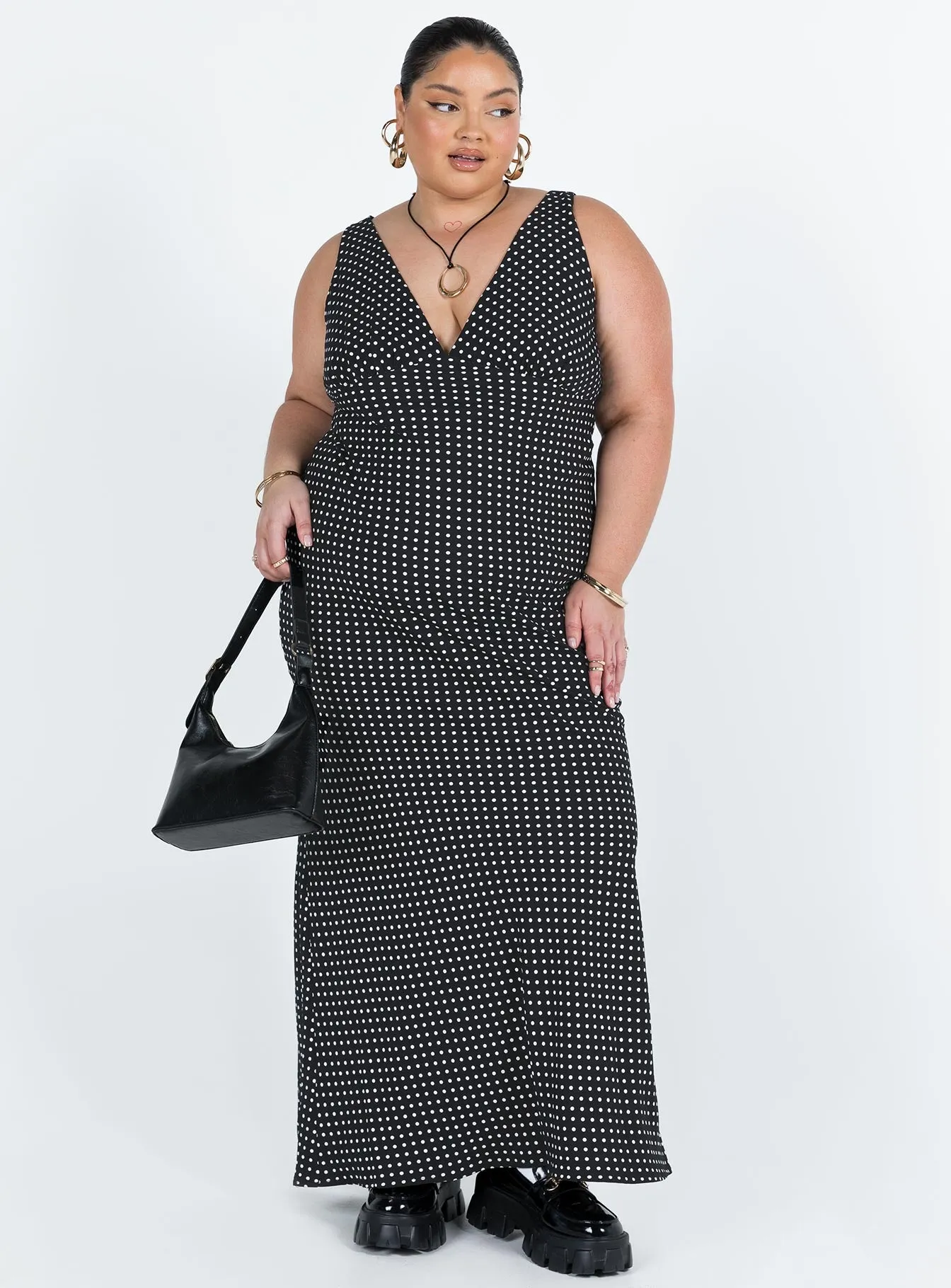 Nellie Maxi Dress Black Polka Dot Curve Artisanal-Detail
