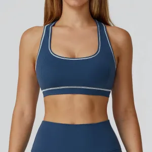pack light LowMaintenance Material Color Block Racerback Sports Bra with Removable Pads