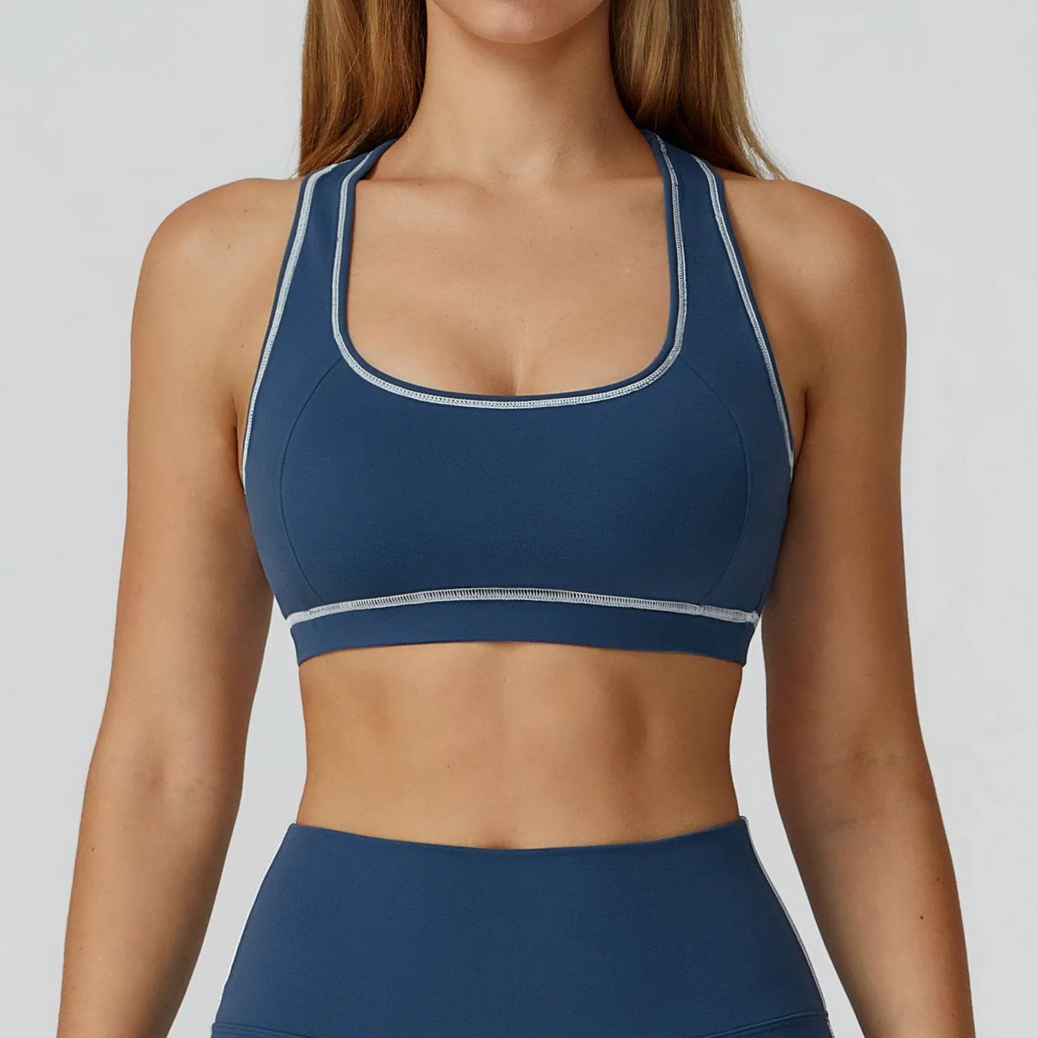 UltraSoftFinish Color Block Racerback Sports Bra with Removable Pads