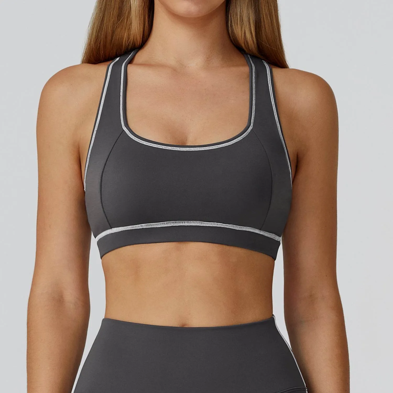 Sharp Line Color Block Racerback Sports Bra with Removable Pads