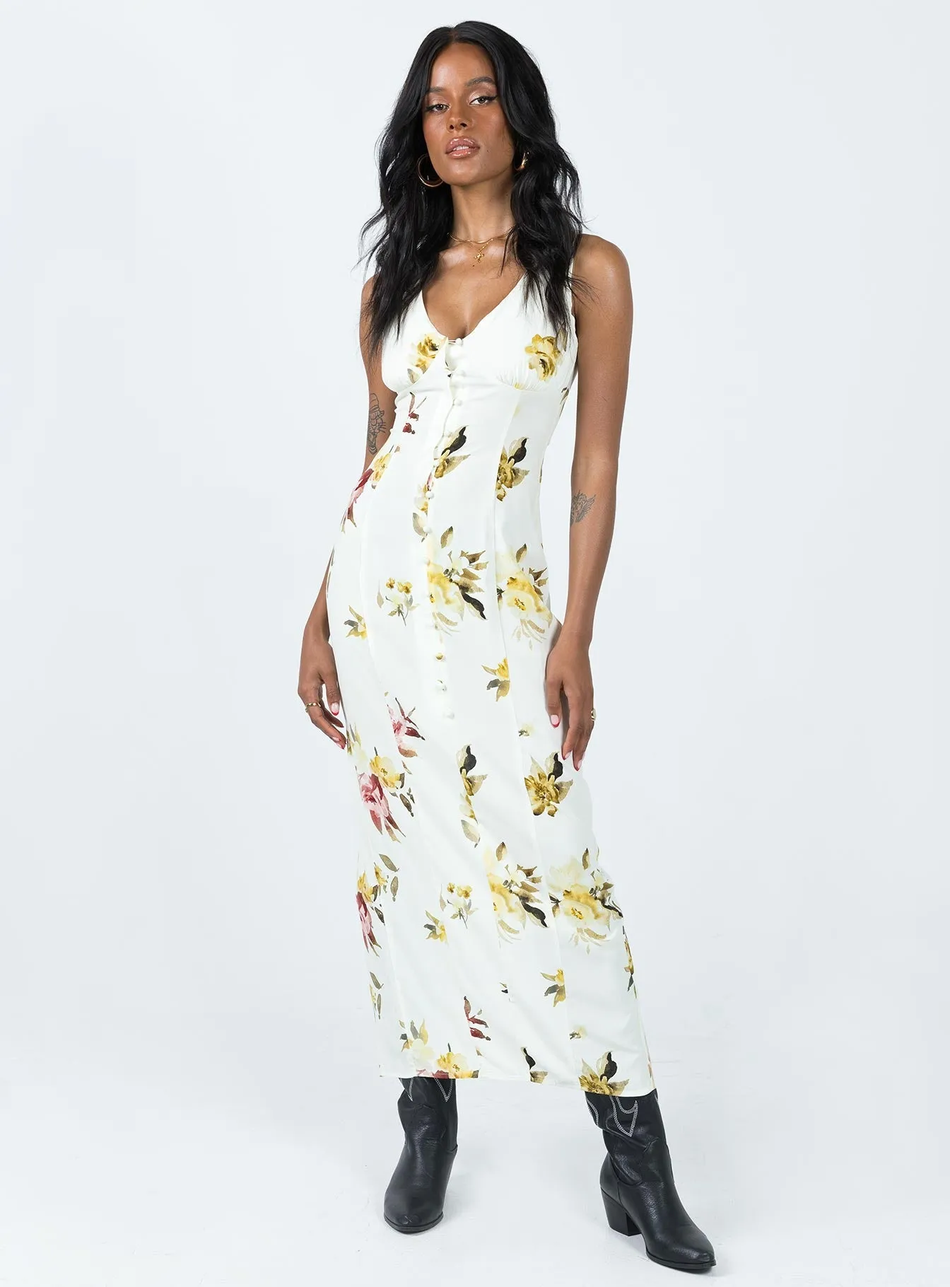 Daywear Mood Shape Hug Malibu Maxi Dress Cream Multi