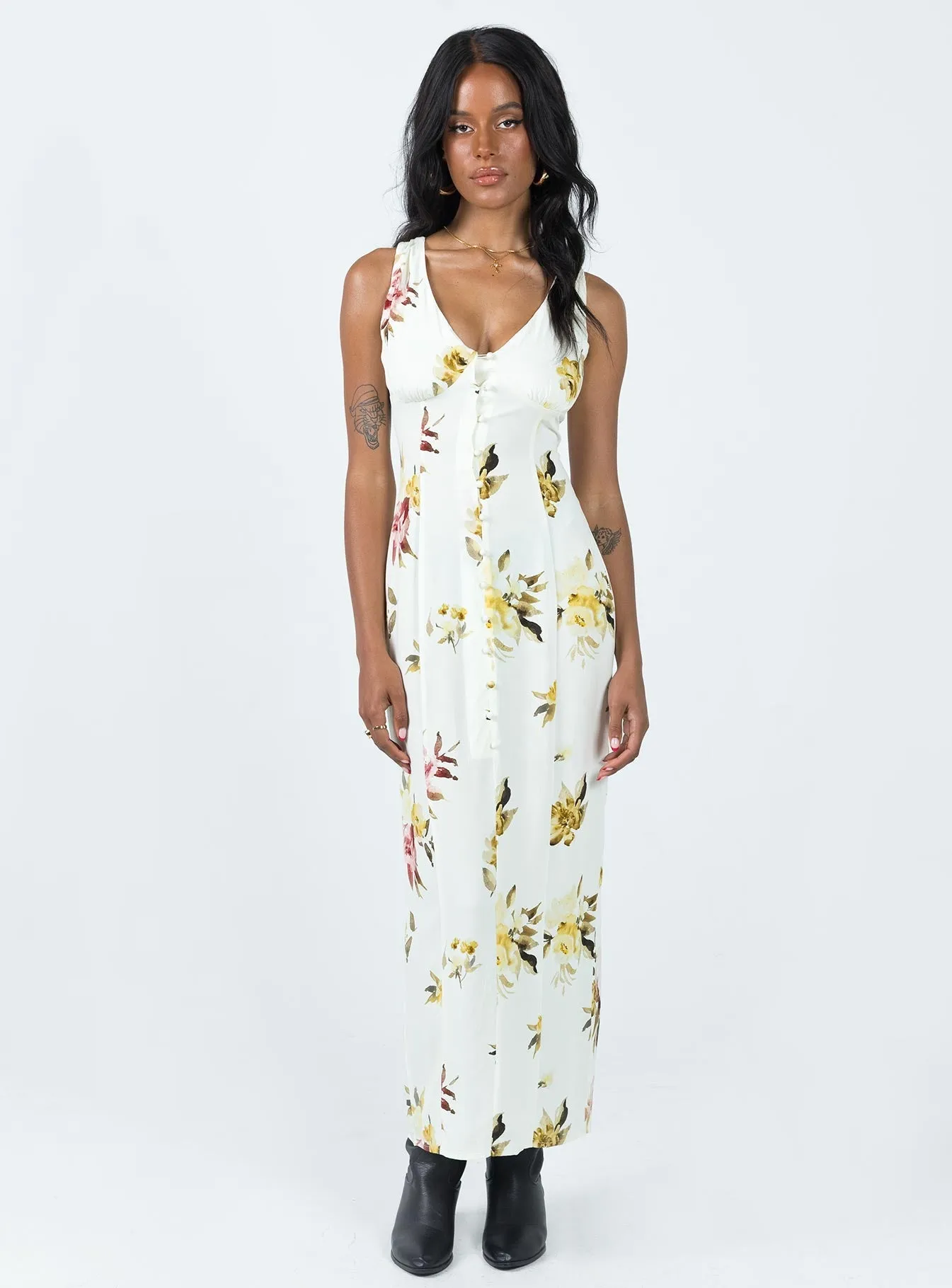 Malibu Maxi Dress Cream Multi Raw-Hem