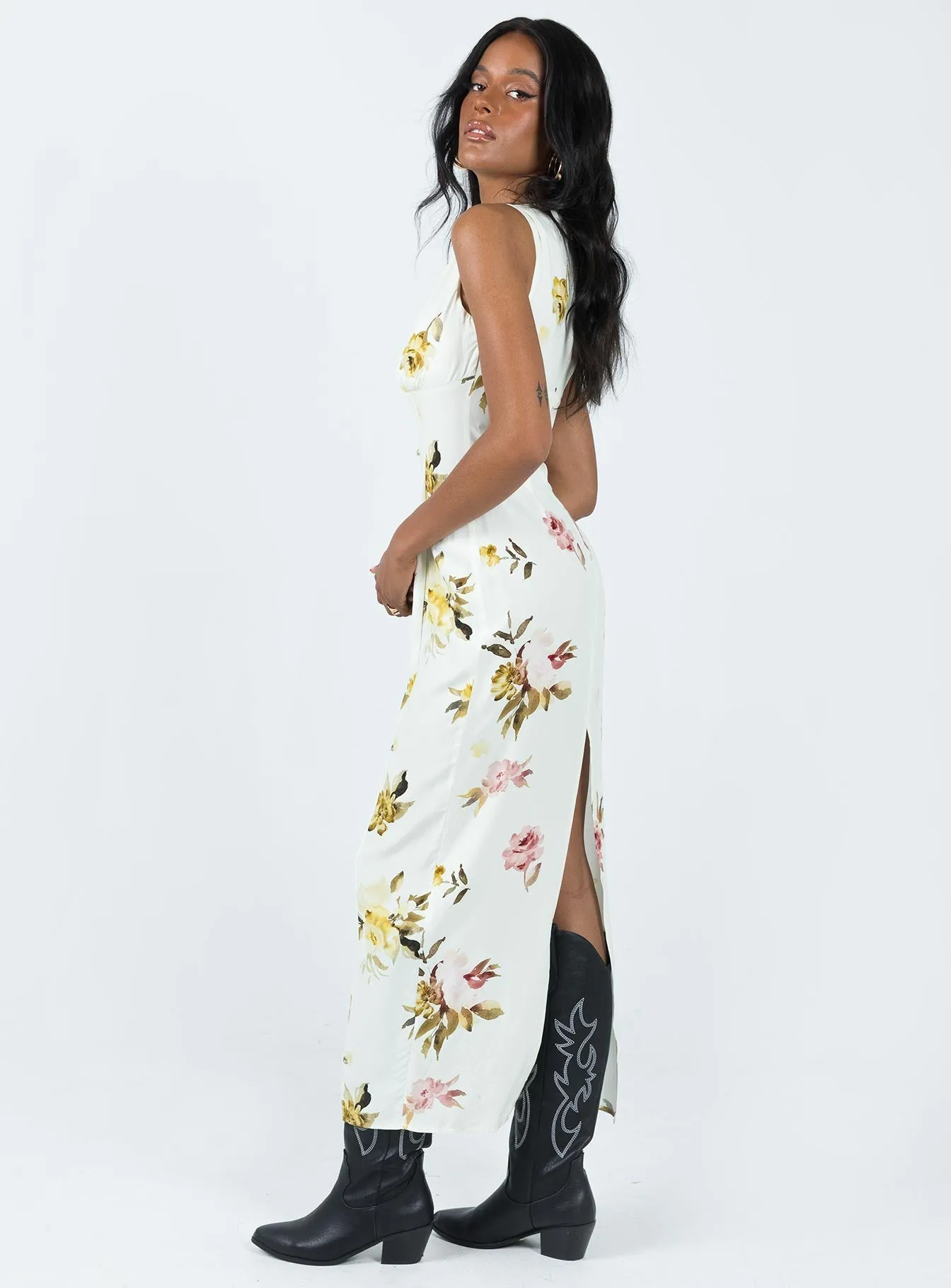 Malibu Maxi Dress Cream Multi Petal Zone