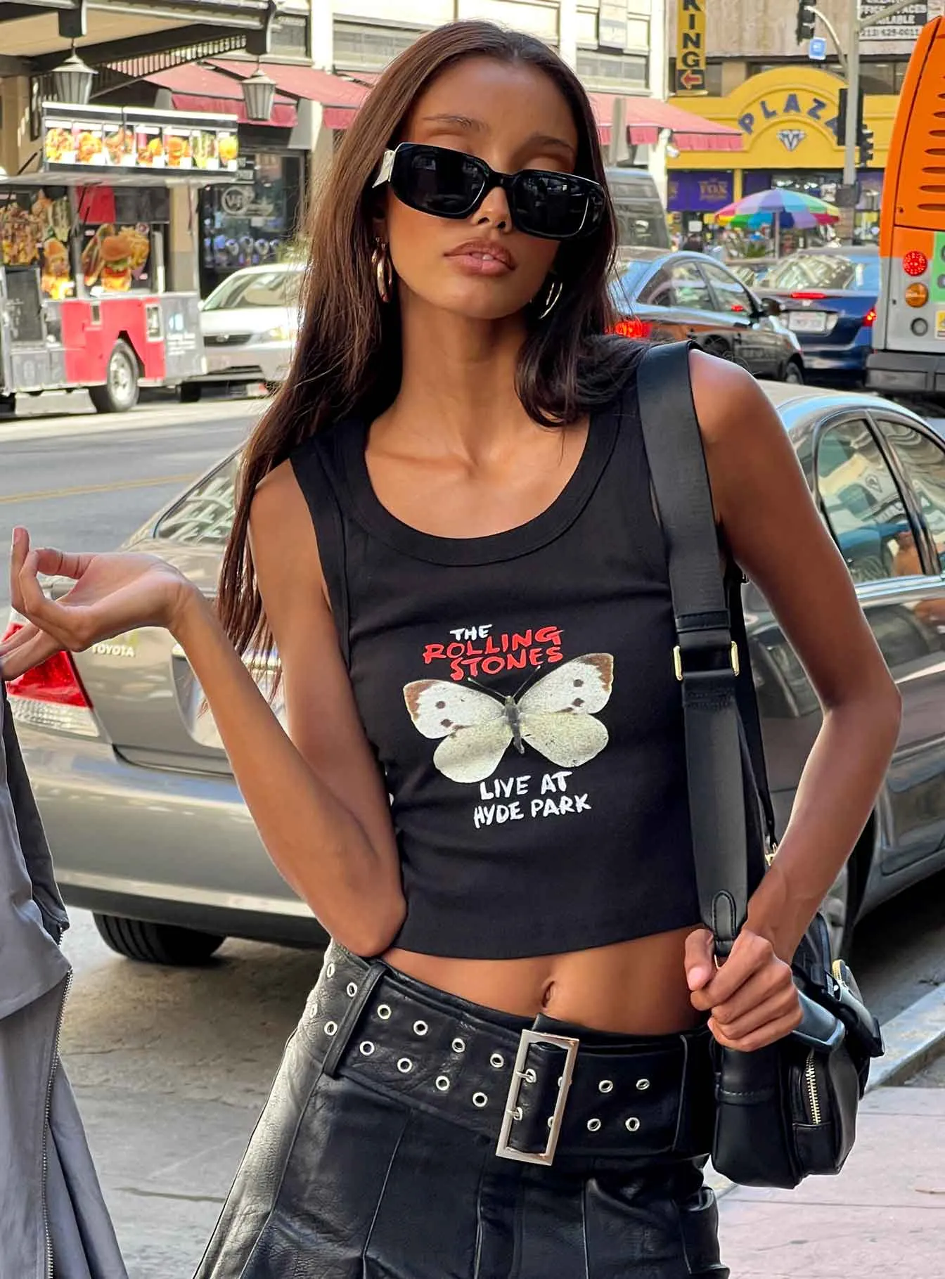 The Rolling Stones Butterly Cropped Tank Black Fit Comfort