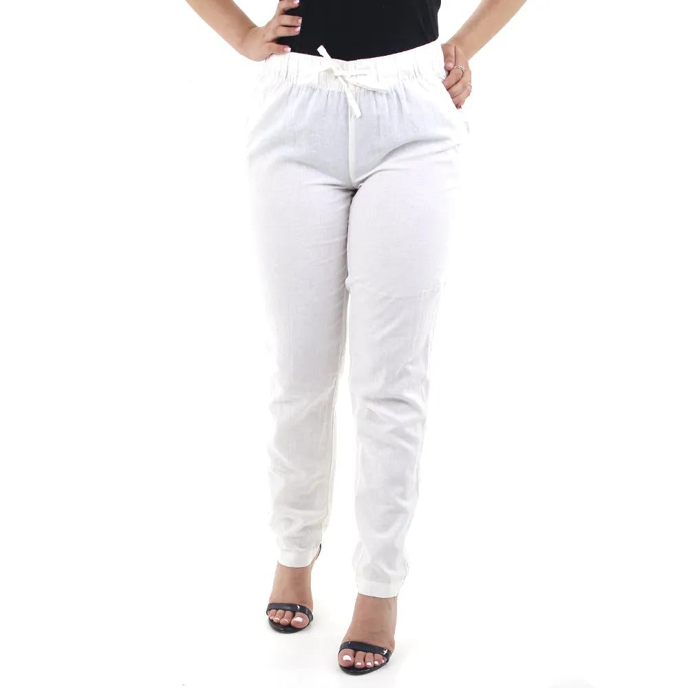 Easy Comfort Casual Office Women's Drawstring Style Casual Pant,Off White