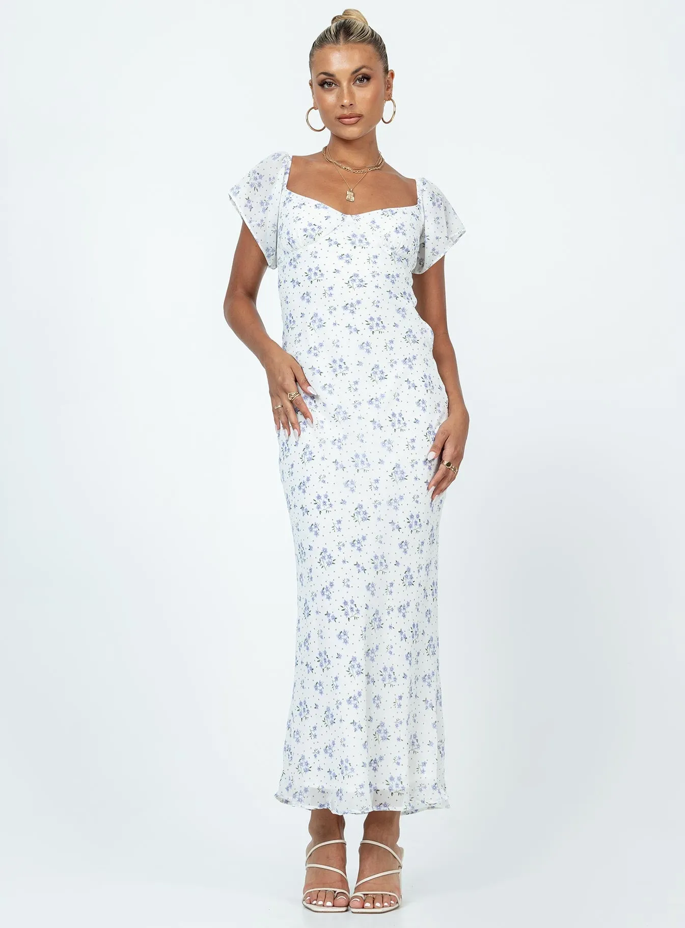 Lace Accent Hera Maxi Dress White Floral