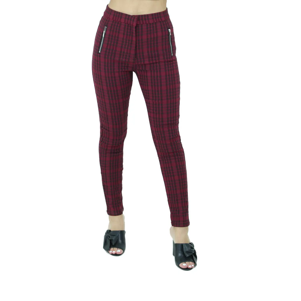 Women's Plaid Stretchy Pant,Burgundy Light Shape Outdoor Adventure
