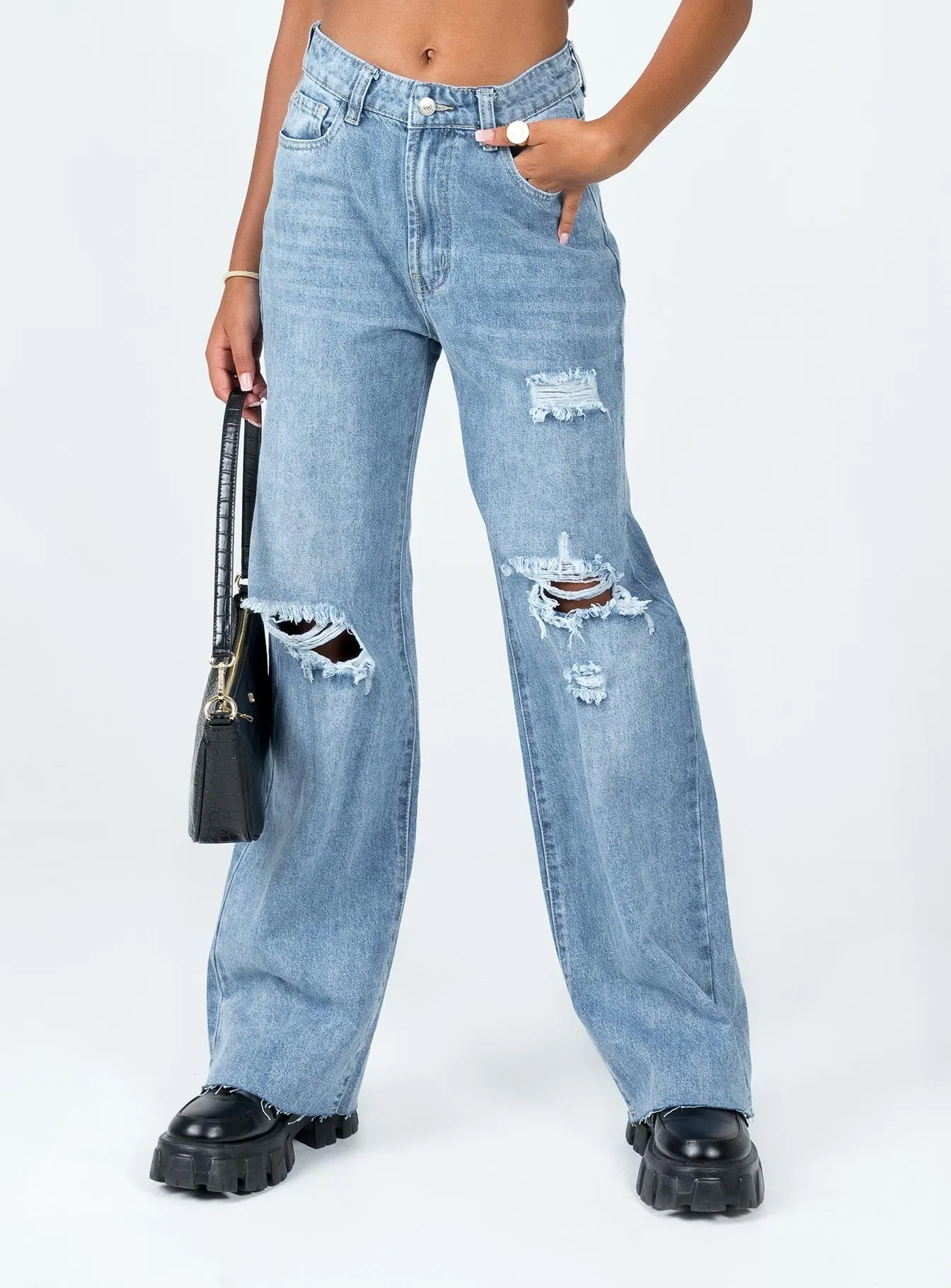 Flexible Waistband Meliana Wide Leg Denim Jeans