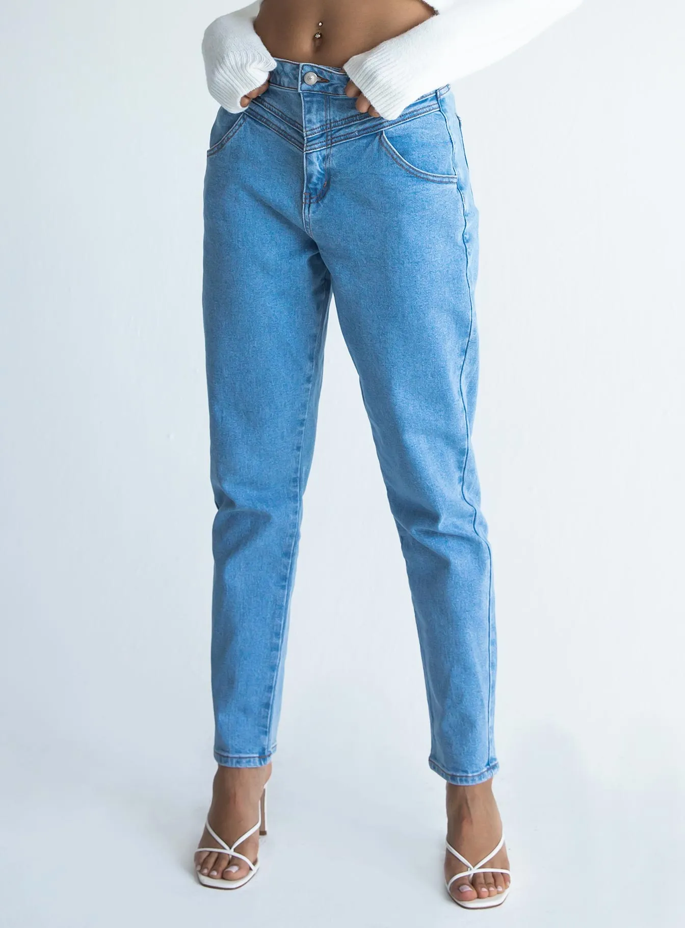 Leila Yolk Mom Denim Jeans Sporty Gear