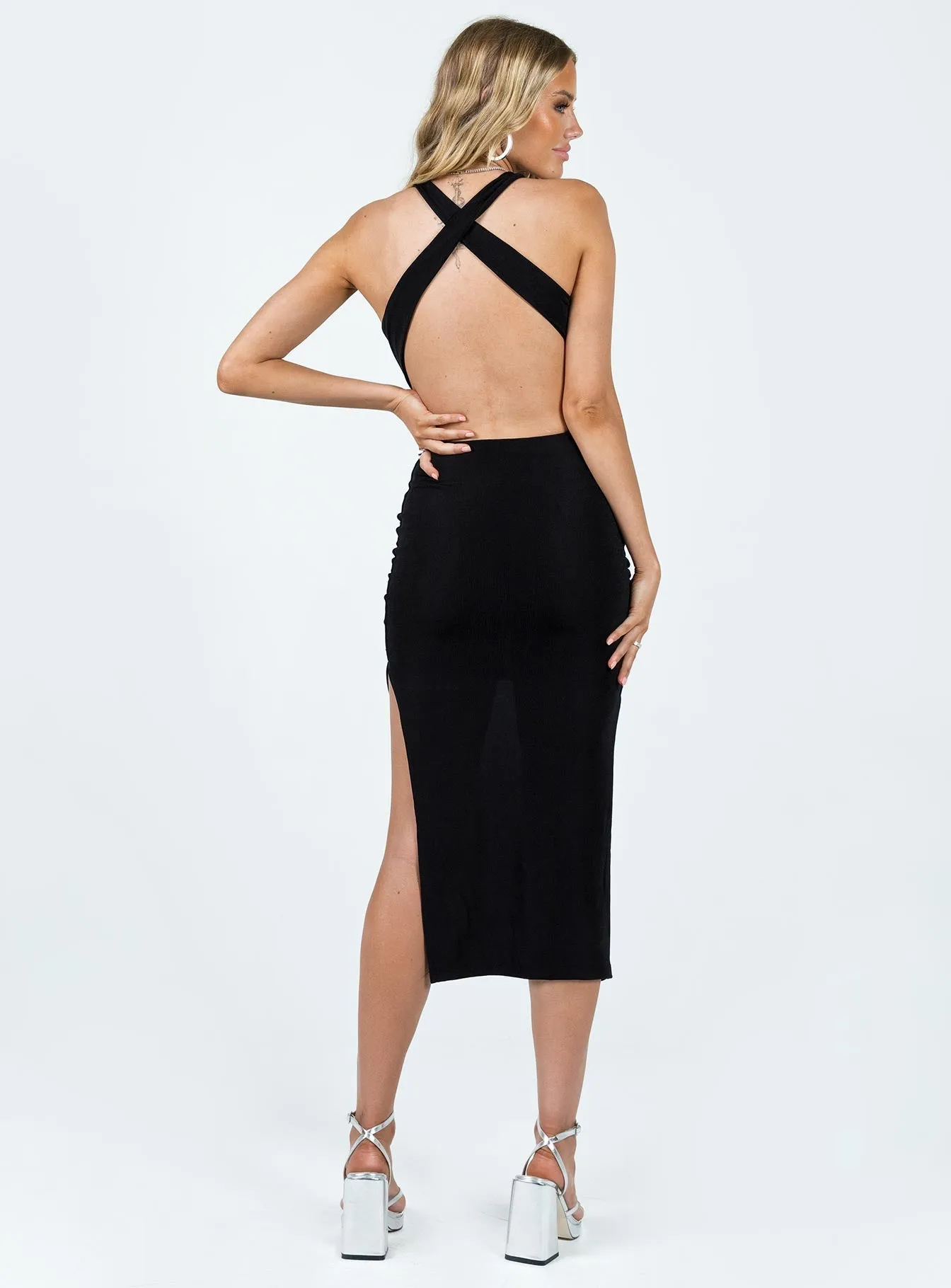 Side Slit Moonare Midi Dress Black