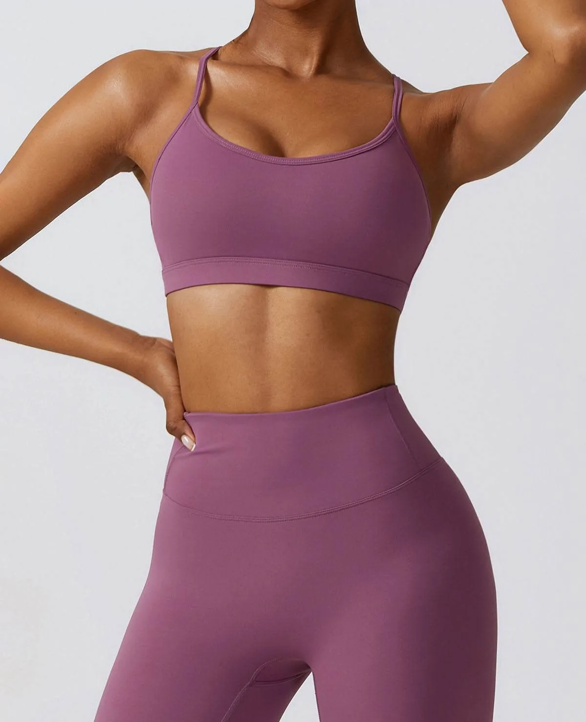 Strappy Criss-Cross Back Sports Bra with Removable Pads Cold Weather Gear AntiStaticMaterial