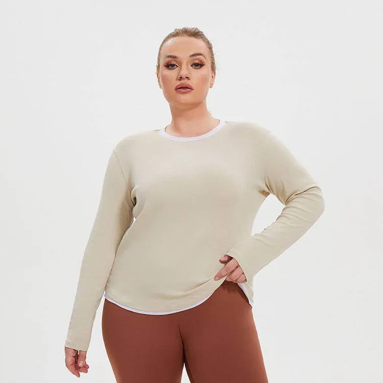 Layer Play Outdoor Fashion Long Sleeve Colorblock Workout T-Shirt